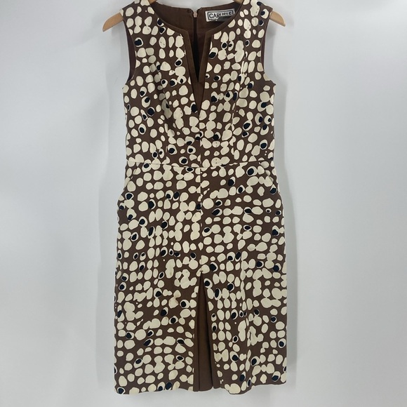 Carlisle sheath dress brown cream black print midi length career business - Picture 1 of 12